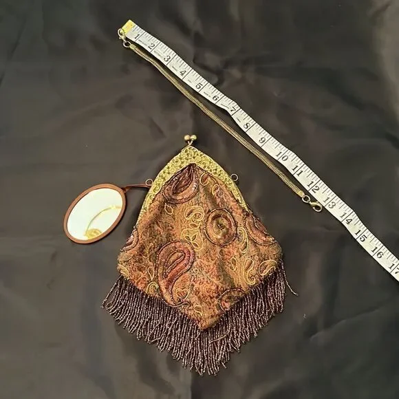 Batua brown multi colored beaded boho festival kiss lock vintage style bag EUC - Picture 6 of 13